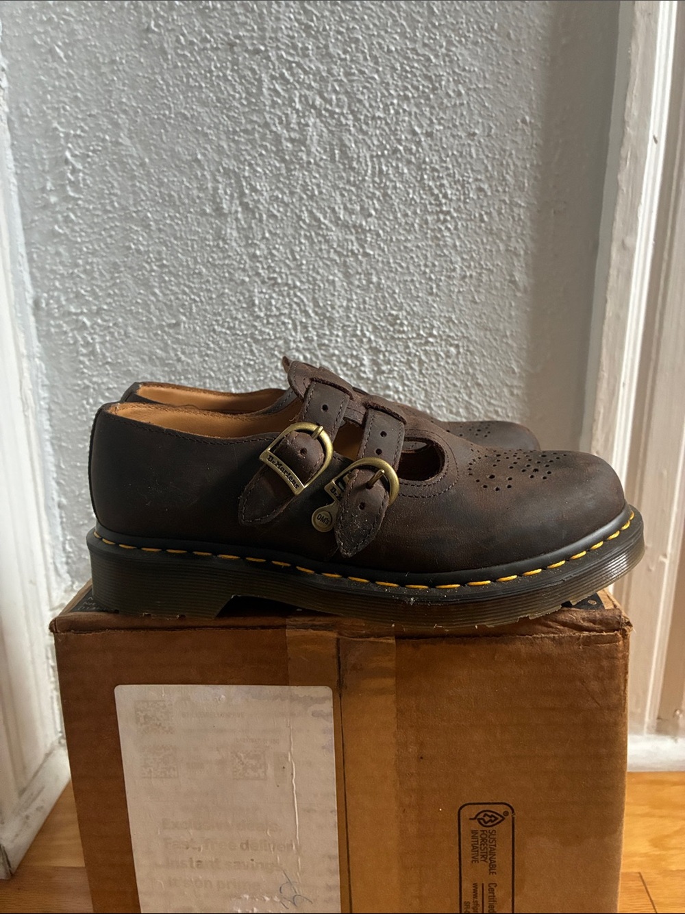 Dr. Martens Brown Leather Double-Buckle Mary Jane Shoe